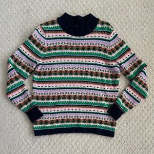 J. Crew Mockneck Fair Isle Wool Blend Sweater Med Preppy Colorful Cozy Festive
